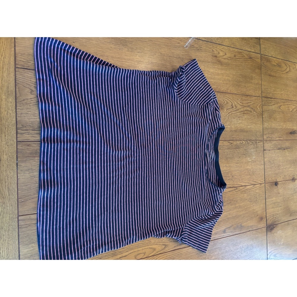 Talbots Navy/Pink Striped Tee Women Large Great Short Sleeve Crew Neck Top
